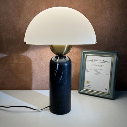 Modern Dimmable Table Lamp Black Marble Lamp for Nightstand (Black)