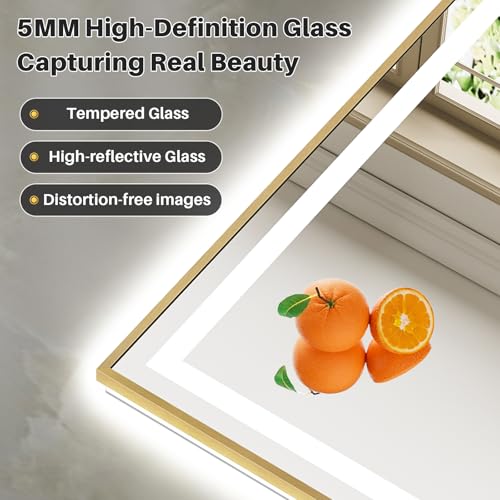 60x40 Inch LED Bathroom Mirror with Gold Frame (Backlit+front Lit With Gold Frame / 60"L x 40"W)