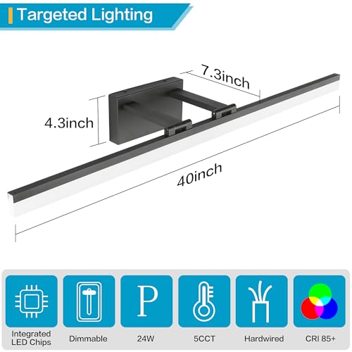 Modern Dimmable LED Vanity Light 39.3 inch Black Aluminum Frosted Acrylic for Bathroom Vanity Lighting Fixtures White Light 5500K (Matte Black- Dimmable / 40-inch)