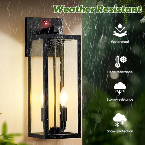 2 Pack 18” Large Upgraded Motion Sensor Outdoor Wall Lights (Black / 18in)
