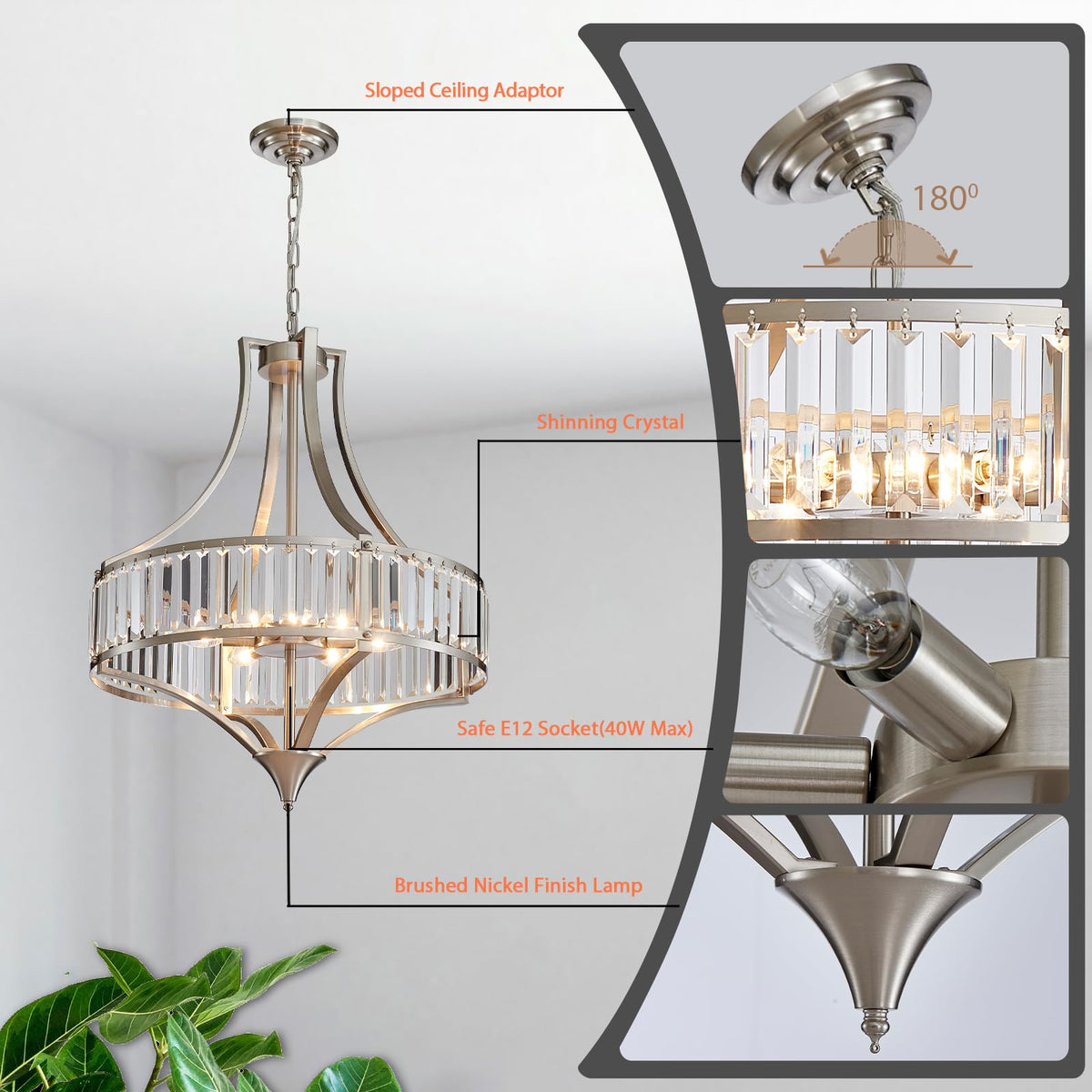 21.6" Brushed Nickel Chandeliers for Dining Room (21.6”-Brushed Nickel)