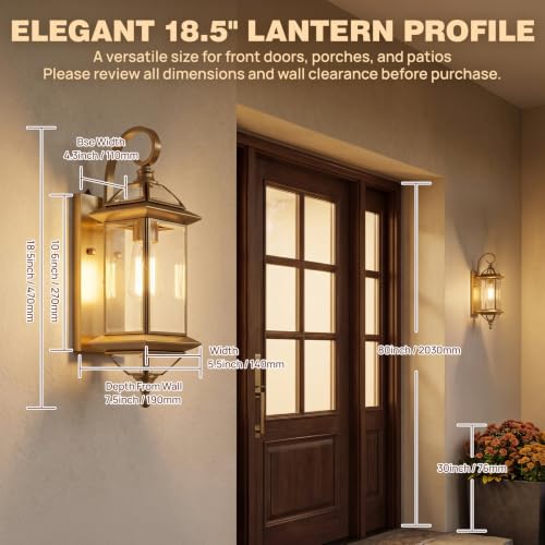Solid Copper Dusk to Dawn Outdoor Wall Lantern (Warm Satin Brass / 18.5''H)