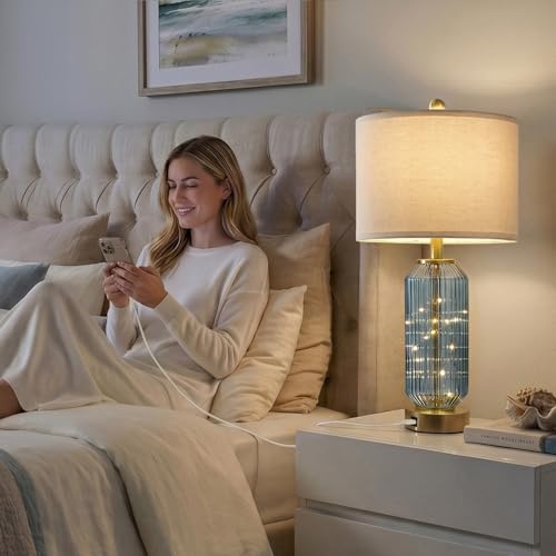 24.5" Bedside Table Lamps Set of 2 (Coastal Blue)