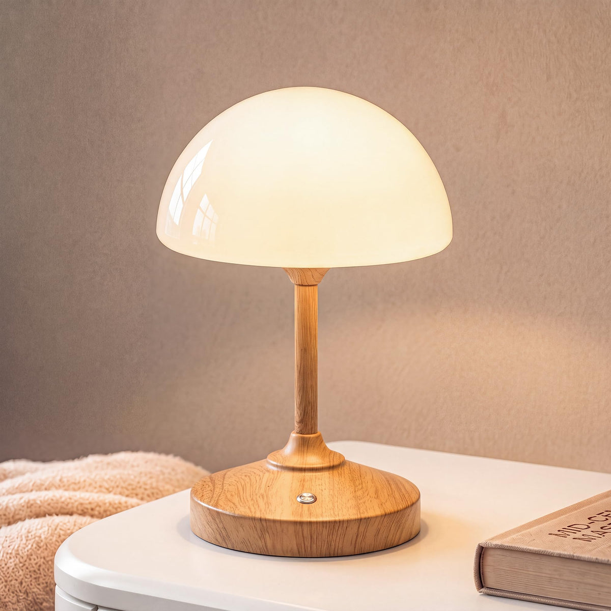 Mushroom Lamp Cordless Lamp for Bedroom (Mushroom Glass Shade)