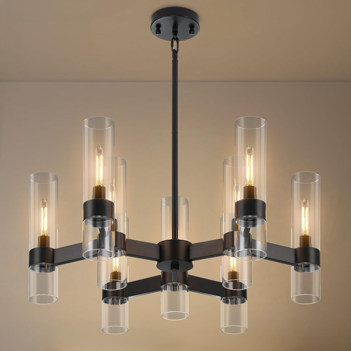 9 Light Black Chandelier (Black / 9-Light L28'')