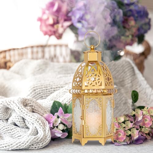 Moroccan Lanterns Decorative Indoor & Outdoor (Large / Golden - 11''h)