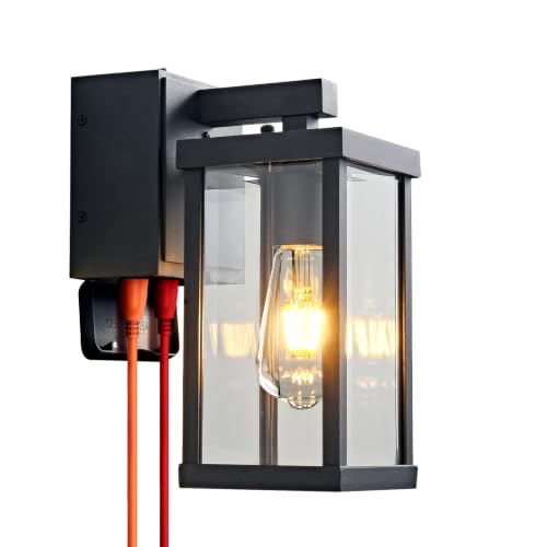 Dusk to Dawn Porch Lights with GFCI Outlets Waterproof Outdoor Wall Lights Exterior Lighting Fixtures Modern Outside Lights Wall Mount for House Patio Garage