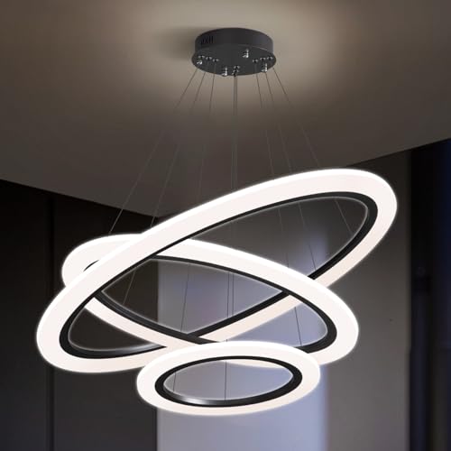 Modern LED Chandelier for Living Room Dimmable Adjustable High Ceiling Flush Mount Light Fixture for Dinning Room