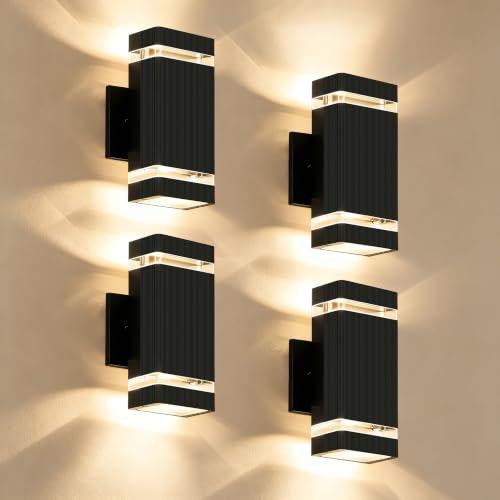 Square Outdoor Wall Lights (4 Packs-Black / No Dusk to Dawn)