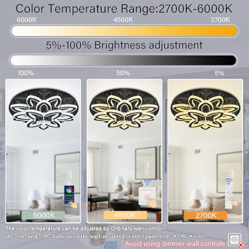 Modern Ceiling Crystal Chandelier Living room Semi Flush Mount Chandelier (Black / Dia 32")