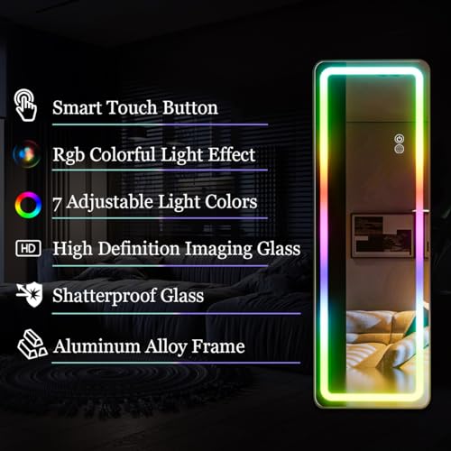 Full Length Mirror with LED Lights (Rgb Mirror-rectangular / 60"L x 16"W)