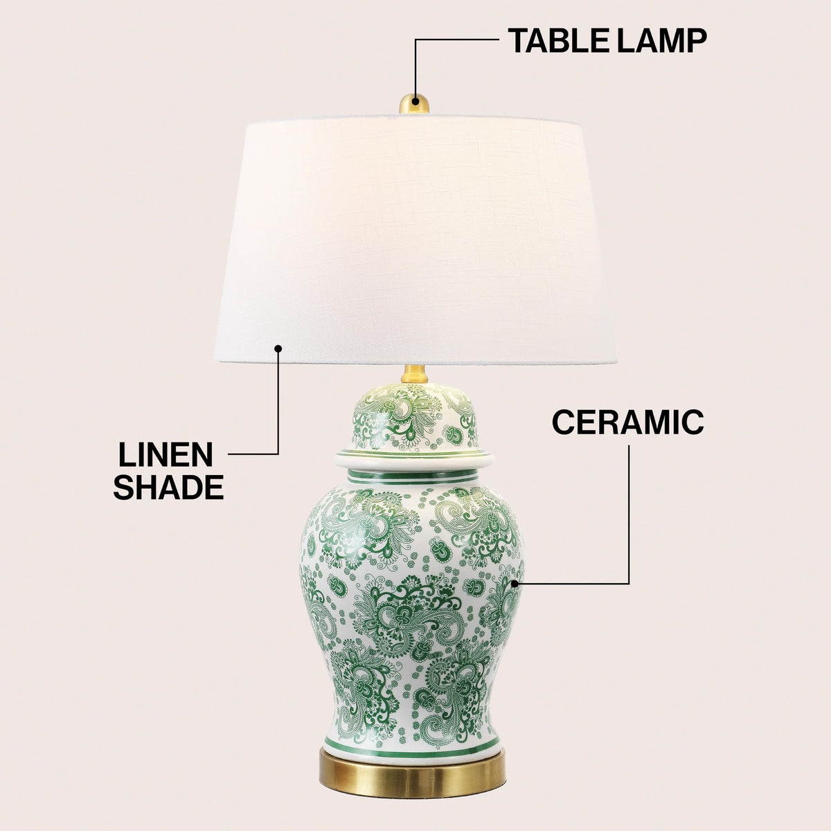 Ellis Chinoiserie Ginger Jar Table Lamp 29.5" (Green/White)