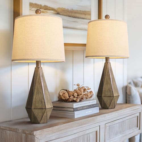 23'' Farmhouse Table Lamps Set of 2 (Medium - Dark Wood Resin)