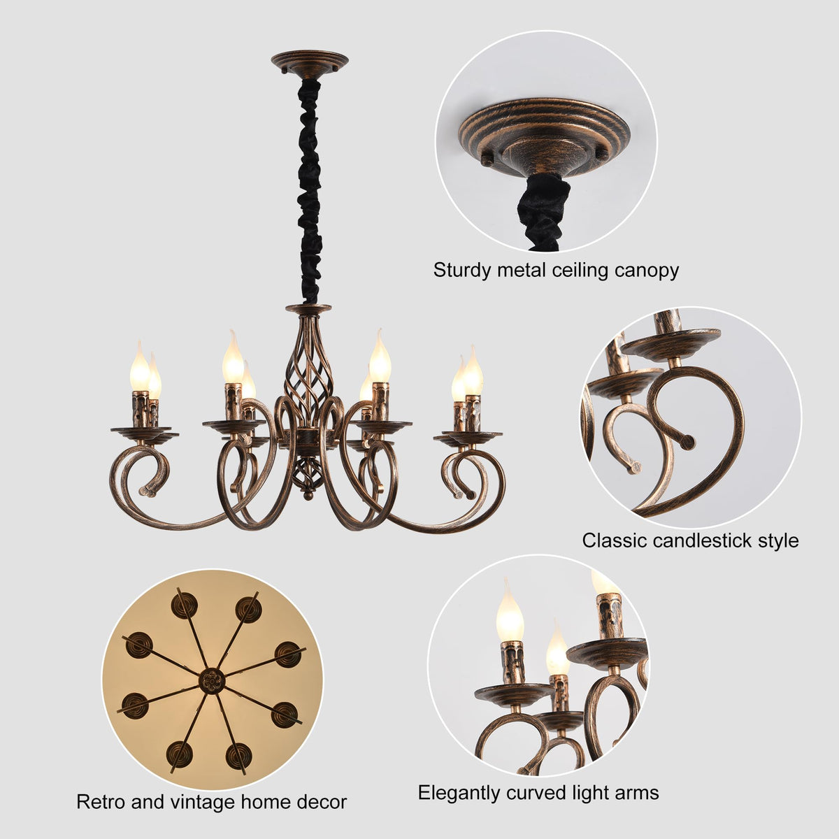 8 Light Rustic French Country Chandelier (Bronze/8 Lights)