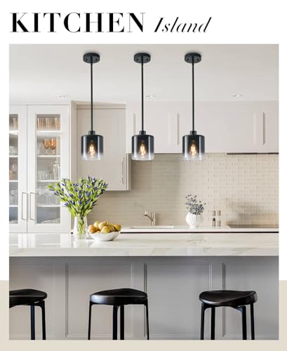 2 Pack Black Pendant Light Fixtures (Gradient black glass—Stem / 2 Pack)