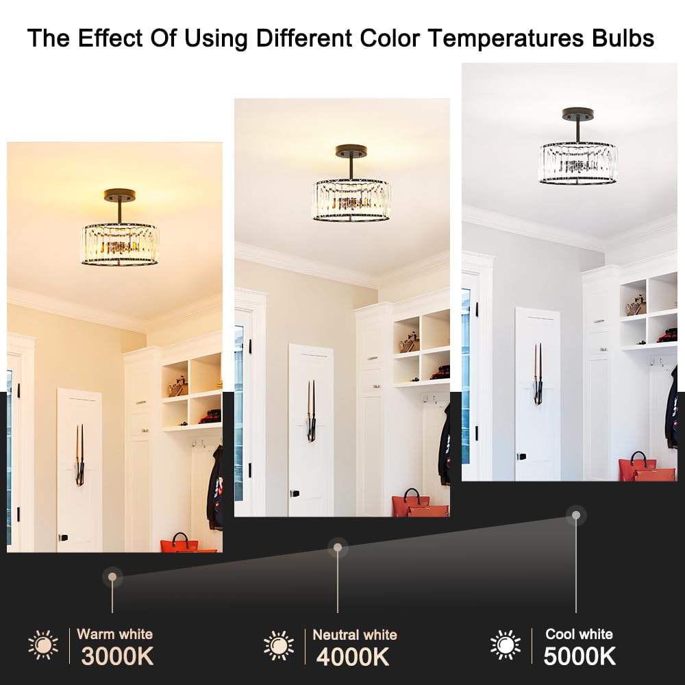Modern Crystal Ceiling Light (12in - 3 light / Black)