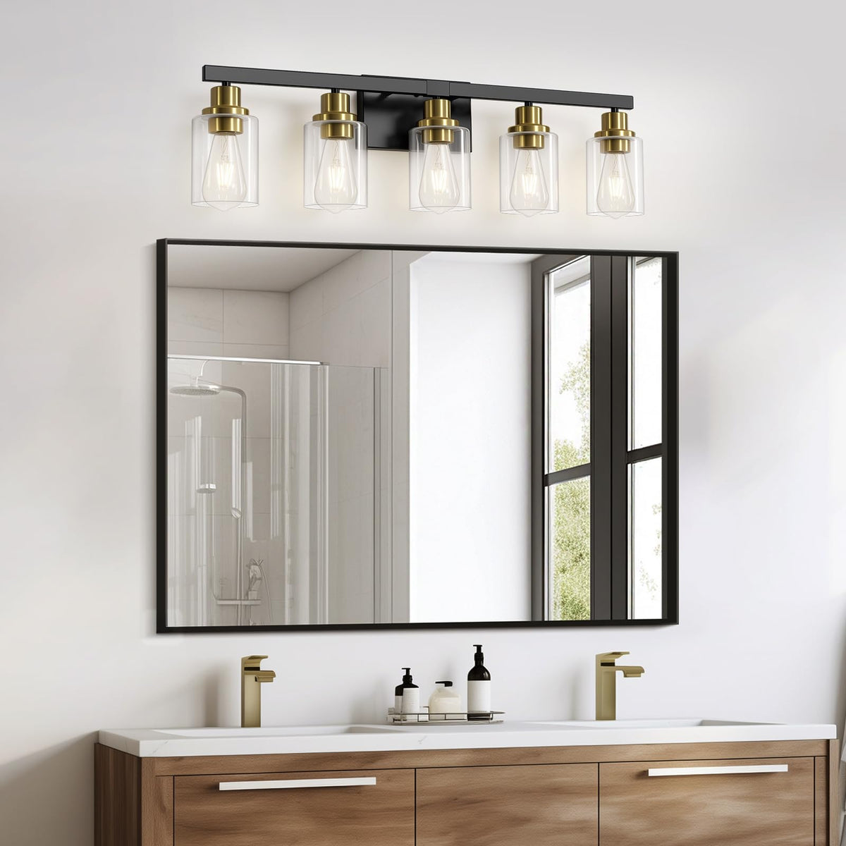 5 Light Black and Gold Bathroom Vanity Light (Black & Gold / 5-light)