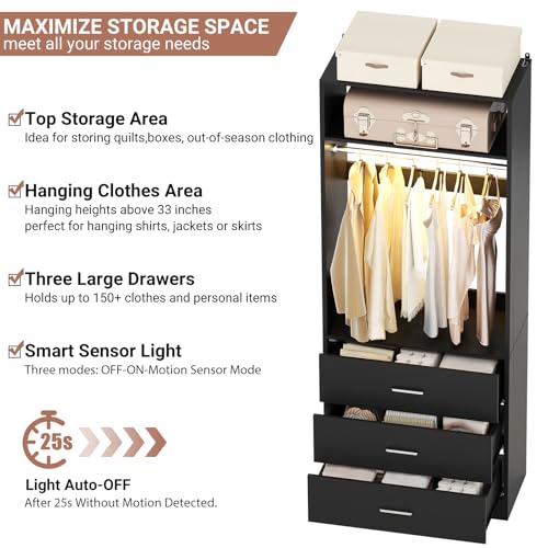 Freestanding Closet Systems with 4 Motion Sensor LED Lights (Black / 4 Set)