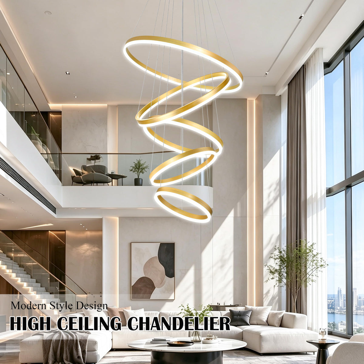 5 Rings Pendant Lights Modern Gold Led Chandelier Gold Modern Led Pendant Light Dimmable Height Adjustable Chandeliers for Dining Room Bedroom Entryway Living Room Foyer (Gold / 5Ring-23.6")