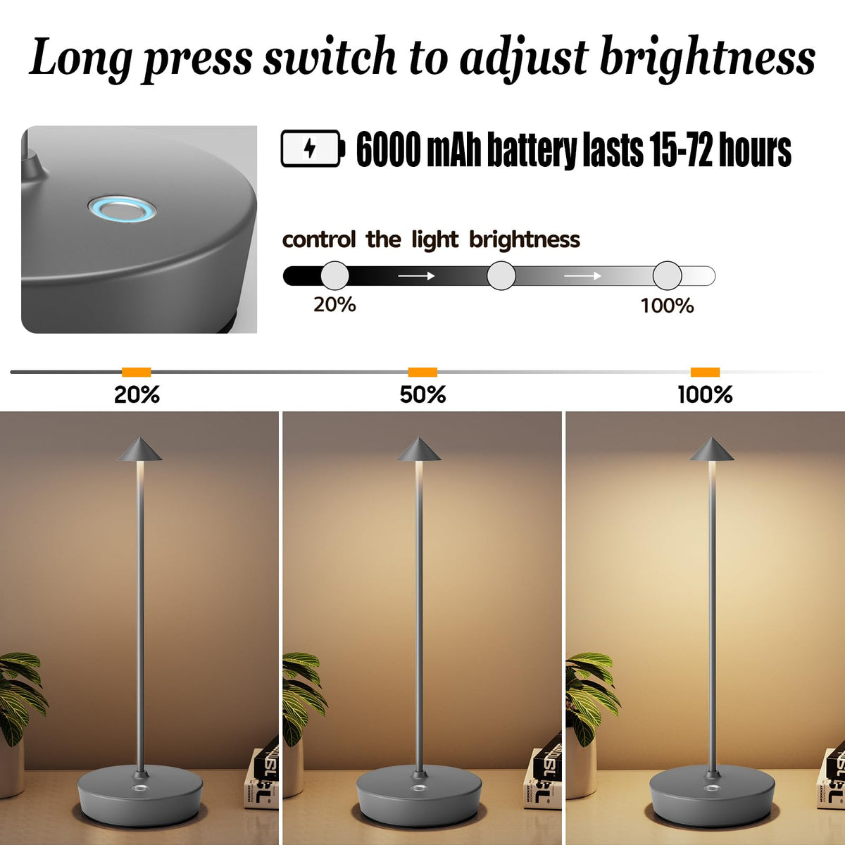 2Pack Rechargeable Cordless Table Lamp (2pack Gray)