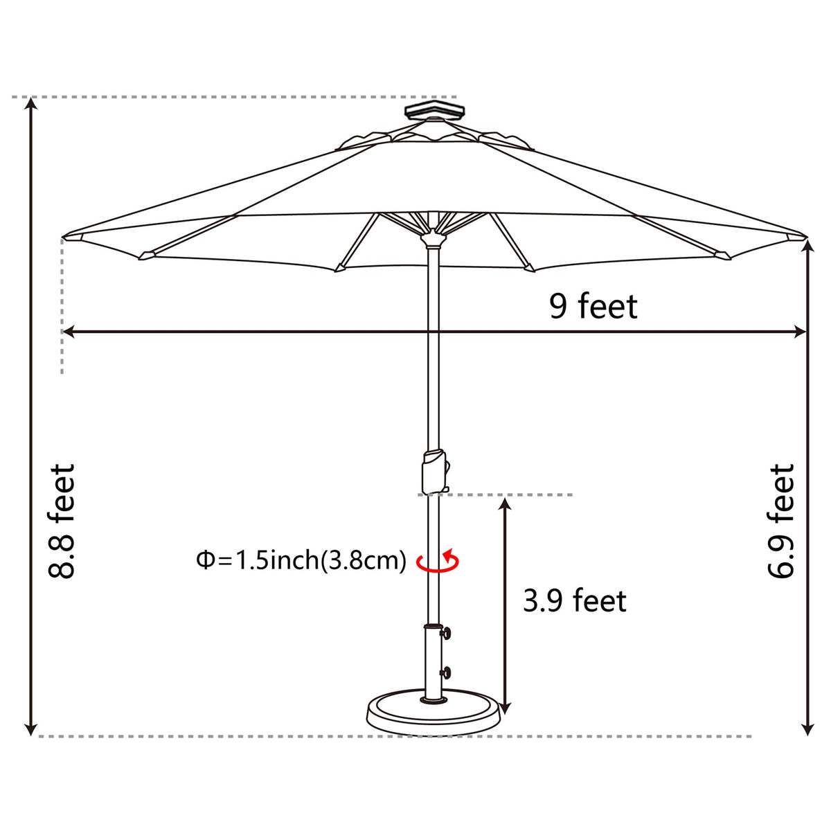 USA 10-Year-Non-Fading 9ft Market Patio Umbrella, Commercial Grade Table Sun Umbrella with 80 Solar LED Lights, Crank Open, Windproof & UPF 50+ UV Protection for Garden, Deck, Pool, Backyard, Royal Blue (Royal Blue / 9 FT(Single Vent Tilt))