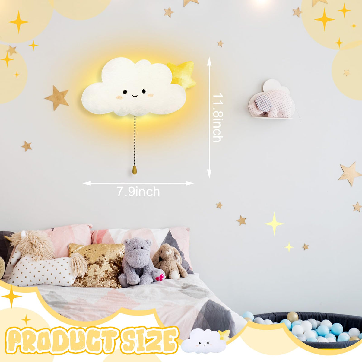Kids Wall Cloud Lamp Night Light Floating Battery Operated Hanging (Cloud)