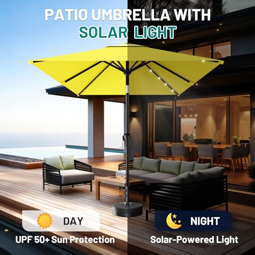 6.5' x 10' Rectangular Patio Umbrella with Solar Lights (Yellow / 6.5X10 FT)