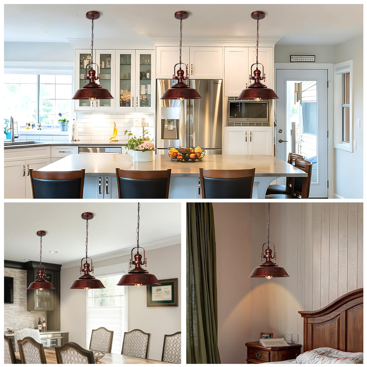 14" Farmhouse Copper Pendant Light for Kitchen Island (Copper)