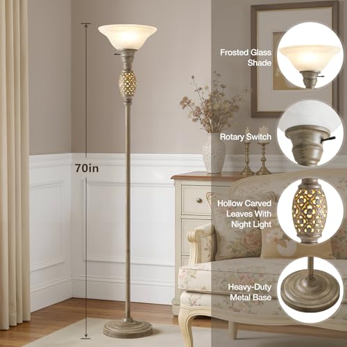 70" Torchiere Floor Lamps with NightLight (Grayish Brown)