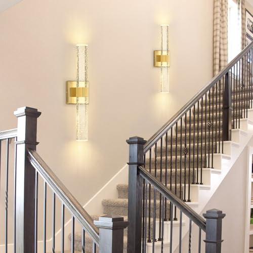 Set of 2 Gold LED Wall Sconce Lights Warm Light Modern Crystal Wall Lights Vanity Lighting Fixtures Sconces for Bathroom Living Room Bedroom Dining Room Hallway (Gold / set of 2)