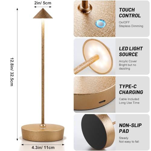2Pack Rechargeable Cordless Table Lamp (2pack Lce Flower Gold)