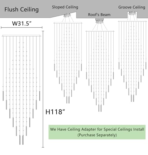 W32 x H120 Glam Chandelier with LED Bulbs Square Chandeliers (Silver / Square W32" X H118")