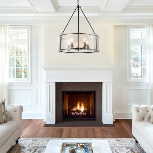 Black Glass Drum Dining Room Light Fixtures Chandeliers Living Room (20.47" / Black)