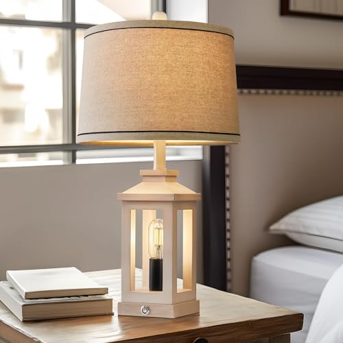 Farmhouse Table Lamps Set of 2 for Living Room 23.75" Bedroom Lamps White (Beige)