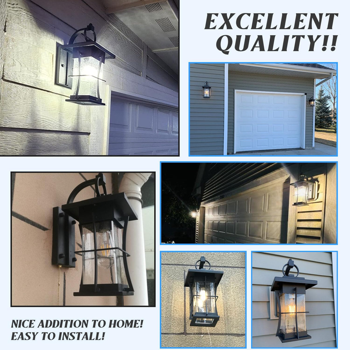 Outdoor Wall Sconces Light Fixtures Exterior Wall Lantern Outside House Lamps Waterproof Black Metal with Clear Seeded Glass (Black / Large)