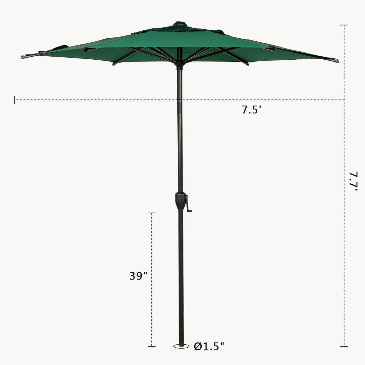 7.5FT Lyon Outdoor Patio Umbrella Outdoor Table Umbrella with Push Button Tilt and Crank Market Umbrella 6 Sturdy Ribs UV Protection Waterproof for Garden Deck Backyard Pool Dark Green (7.5 FT(6 Ribs) / Dark Green)