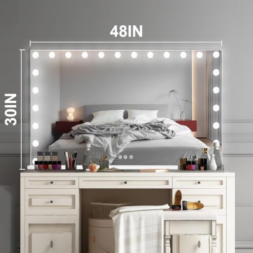 Hollywood Vanity Mirror with Lights (White / 48"L x 30"W)