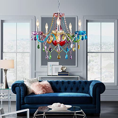 Saint Mossi Modern Colorful K9 Crystal Chandelier with 5 Lights (Multi-Color Crystal / W19")
