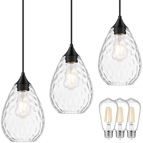 Glass Pendant Lights Kitchen Island 6" Pendant Light Fixtures Hammered Clear Glass Height Adjustable Modern Hanging Pendant Lights for Dining Room