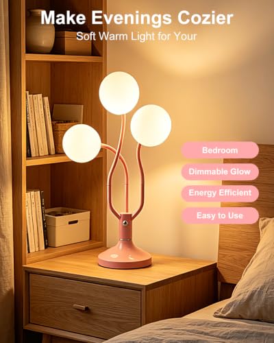 Pink Globe Table Lamp Dimmable Magic DIY Arms G9 Bulbs Included (09-Pink-Globe-3U-Magic DIY Arms)