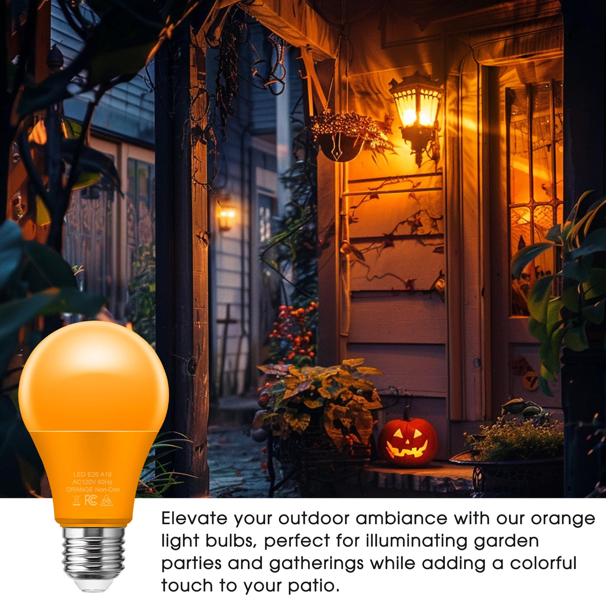Orange Light Bulbs [4 Pack] A19 LED Orange Bulb Outdoor Halloween (Orange)