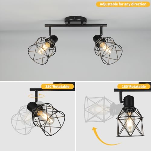 Industrial Track Lighting Fixtures Ceiling (Black / 2-Light-Cage)