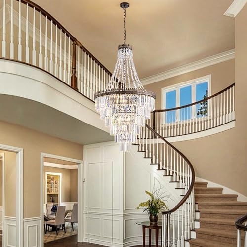 French Empire Vintage Crystal Staircase Chandelier (D28"H48"- Antique Bronze)