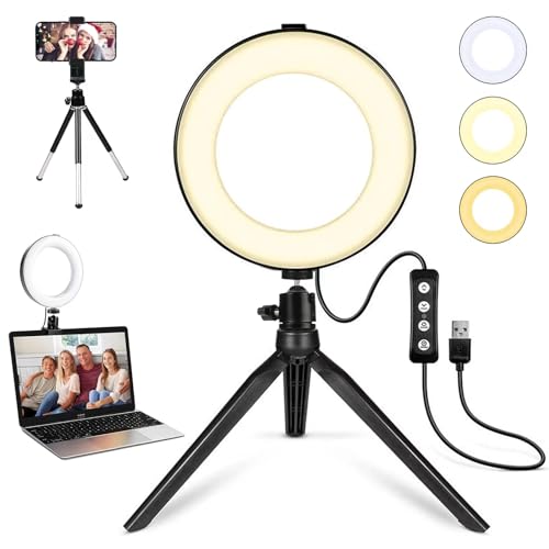 2 in 1 LED 6" Ring Light with Tripod Stand & Clamp for YouTube Video and Makeup (Black / 6‘’ with Tripod & Clamp)
