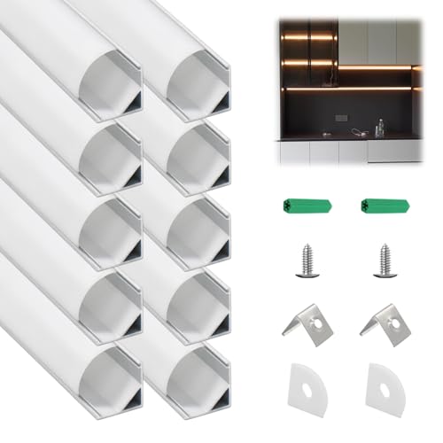 10 Pack V Shape LED Channel with Milky White Diffuser (Silver Aluminum + White Cover / 3.3FT/10P/#006)