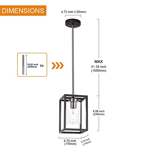Single 1 Light Black and Brushed Nickel Modern Glass Pendant Light Industrial Modern Metal Chandelier with Clear Glass Shade for Dining Room Kitchen Island Foyer Cafe (Black and Brushed Nickel / 1 Light)