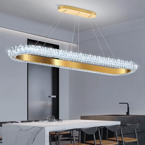 47'' Oval Ring Crystal Chandelier Modern LED Dimmable Ring Pendant Light Chandelier for Dining Room Living Room Gold (Gold / 1 Ring Oval 47")