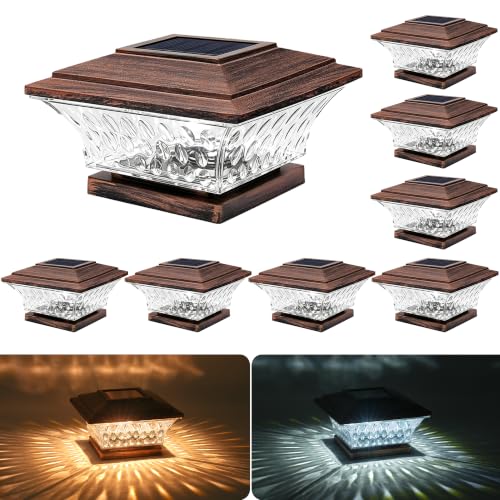 Solar Post Cap Lights Outdoor LED Lighting Deck Fence Cap Light Two Light Modes Warm White