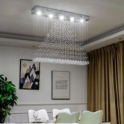 Contemporary Modern Crystal Chandelier Flush Mount Chandelier Rain Drop Lighting Led Ceiling Bathroom Fixtures Pendant Lamp for Living Dining Room Foyer Bedroom Hallway L32 X W8 X H26 (04-Silver L3...