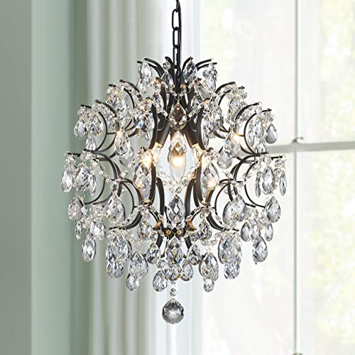 Modern Black Pendant Chandelier Crystal Raindrop Lighting Ceiling Light Fixture Lamp for Dining Room Bathroom Bedroom Livingroom entryway 3 E12 Bulbs Required D16 in x H18 in (D16" x H18" / Black)